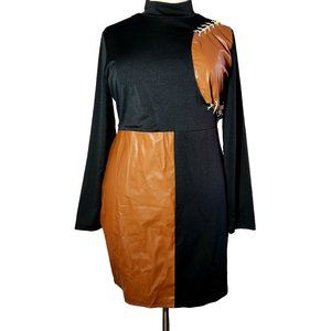 Shein Sexy Plus Color Block Mock Neck Grommet Lace up Bodycon Dress